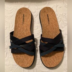 Merrell Black and Navy Select Grip Slide Sandals.